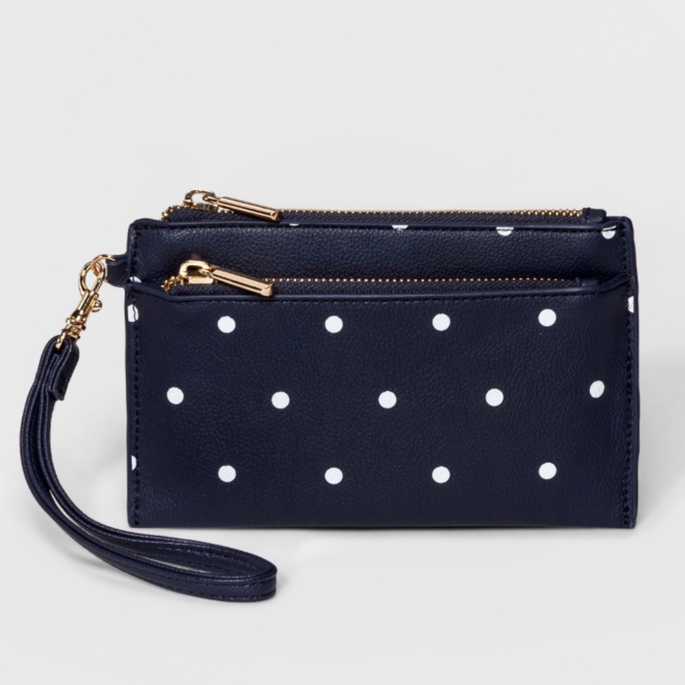 Wristlet Wallet Navy/White Polka Dots
